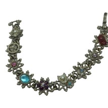 Vintage Bracelet Rhinestone Flower Link MCM 3D Colorful Statement retro glam - £14.79 GBP