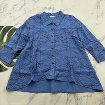 Habitat Womens Button Up Tunic Top Size S Blue Black Geometric Print Lag... - $29.69