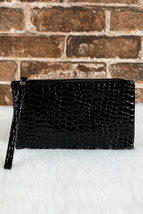 Black Crocodile Pattern Zipper Wristlet Wallet - $3.81