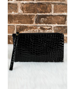 Black Crocodile Pattern Zipper Wristlet Wallet - $5.27 CAD