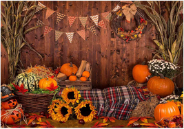 7x5ft Fall Thanksgiving Photography Backdrop Rustic Wooden Floor O-Pumpkin NEW - £16.68 GBP