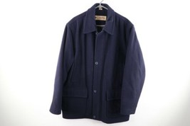 Vintage 90s Columbia Mens Large Wool Blend Insulated Top Coat Jacket Navy Blue - £61.40 GBP