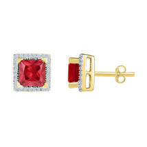 10kt Yellow Gold Womens Princess Lab-Created Ruby Stud Earrings 2.00 Cttw - £235.51 GBP