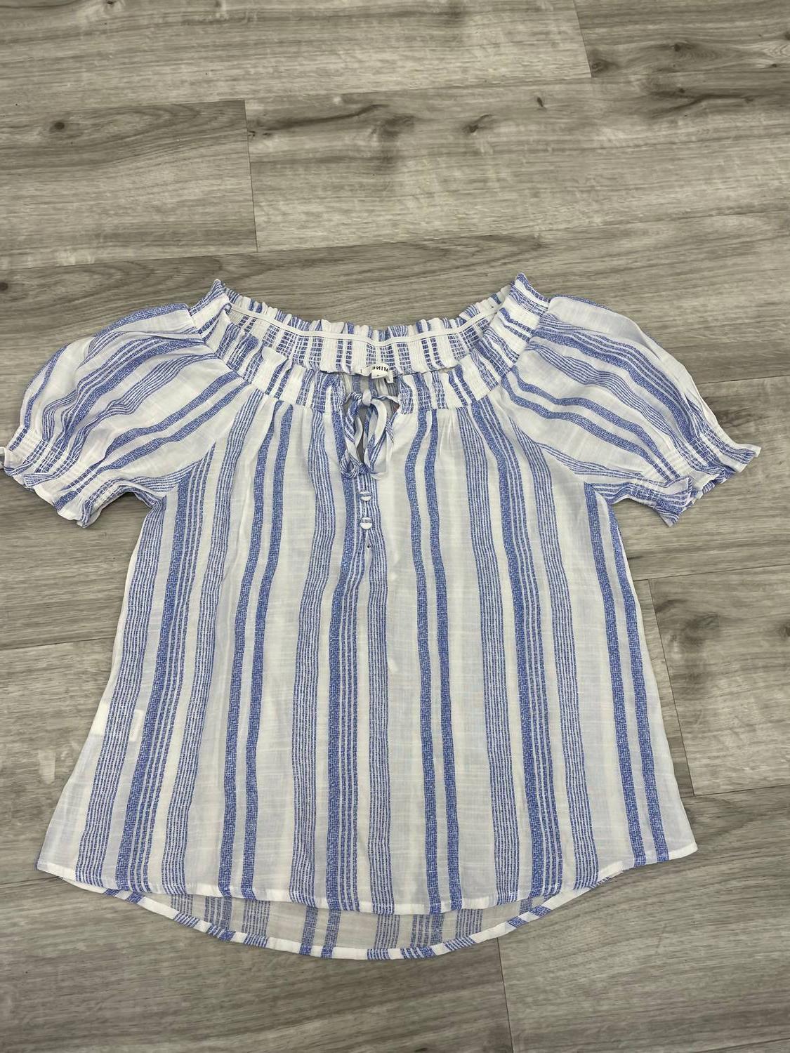 Blu Pepper Striped Off The Shoulder Top Blue - $48.00