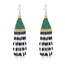 Green &amp; Black Howlite Stripe Tassel Drop Earrings - £11.98 GBP