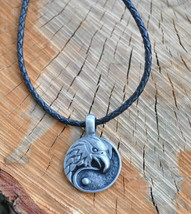 Black Genuine Leather Mens Necklace With Pewter Eagle Coin Pendant - $24.99