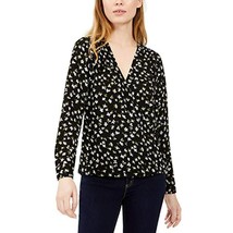 $88 Michael Kors Lilies Surplice Wrap Long Sleeve Top Black Size Small (tear) - £12.06 GBP