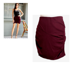 Kate Kasin Womens Burgundy Red Ruched High Waisted Knit Skirt Size M - £15.78 GBP