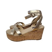 Nine West Sandals Womens Size 9 Gold Metallic Janessa Ankle Strap Cork Wedge  - £18.68 GBP