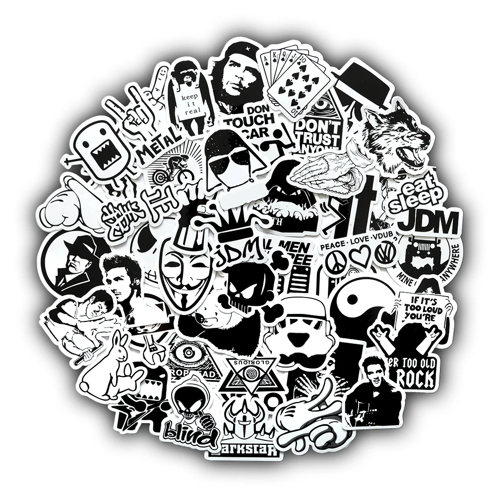 PITREW 50 Funny Black and White Car Sticker Cool Motorcycle Skated Laptop Bumper - £57.63 GBP