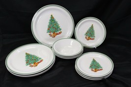 Anchor Hocking Holiday Magic Xmas Tree Lot of 11 Dinner Plates Salad Rim... - $64.67