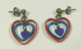 Hearts Earrings Vintage Pair 1990s Stud Dangle Girls Retro Multicolor Layered - £4.00 GBP