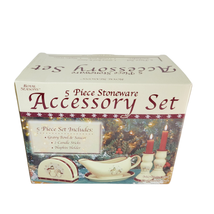 Royal Seasons Holiday Snowman Pattern 5 Pc Accessories Set Stoneware Christmas - £21.98 GBP