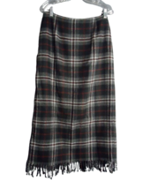 Worthington WoolBlend Lined Fringe Charcoal Black Plaid Maxi Pencil Skir... - $27.71