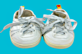 Build a Bear White Sneakers Shoes Sparkly Silver Stripes Laces Tennis Gym - $4.88