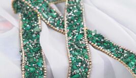 Green Stones Rhinestone Sash Trimmings, Iron On Trims, Sew On Trimmings  - $6.50