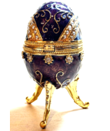 Faux Faberge Purple Bejeweled Egg Trinket Box Jewelry Ring Holder Keepsake - $819.68 MXN