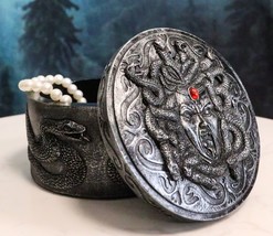 Greek Goddess Medusa Head With Snake Hairs And Red Gem Decorative Jewelry Box - £16.77 GBP