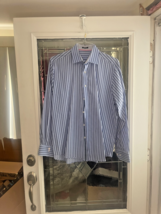 Bugatchi Uomo Shirt Mens Medium Blue Striped Classic Fit Flip Cuff Butto... - $248.78 MXN