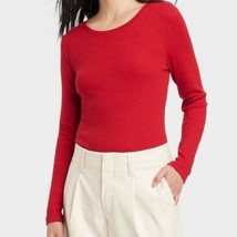 A New Day Long Sleeve Ribbed Tee T-Shirt Basic Red Shirt Long Sleeve NWT S - £7.79 GBP