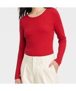 A New Day Long Sleeve Ribbed Tee T-Shirt Basic Red Shirt Long Sleeve NWT S - £7.82 GBP