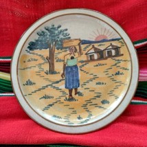 Dedza Malawi 7&quot; plate Africia village scene, hand painted - $25.00