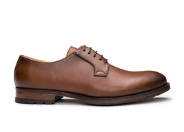 Men shoe on brown vegan leather blucher elegant lace-up flat flexible so... - $114.57
