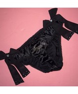 Victoria&#39;s Secret S Panty Black CRYSTALLIZED ANGEL BOWS RUFFLED satin Ch... - £31.72 GBP