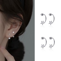 Womens 925 Sterling Silver Star CZ Crystal Huggie Hoop Earrings Trendy Jewelry - £7.98 GBP