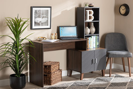 Commodore Two-Tone Walnut Brown and Dark Gray Storage Desk w/Shelves - $4,196.01 MXN