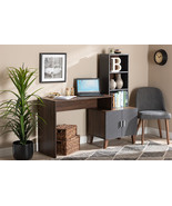 Commodore Two-Tone Walnut Brown and Dark Gray Storage Desk w/Shelves - $4,196.01 MXN