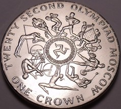 Gemstone UNC Isle von Mann 1980 Crown ~ The Moscow Summer Oylmpics ~Triskeles... - £13.95 GBP