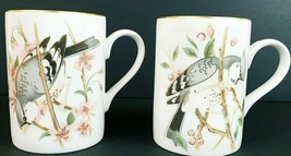 Fitz &amp; Floyd Bird Song Coffee Cups W/Gold Trim Set Of 2  4&quot; x 2 3/4&quot; Japan - £12.42 GBP