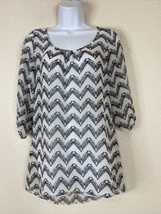 Rue 21 Womens Size S Sheer Zigzag Striped Scoop Neck Tunic Blouse 3/4 Sleeve - £7.83 GBP
