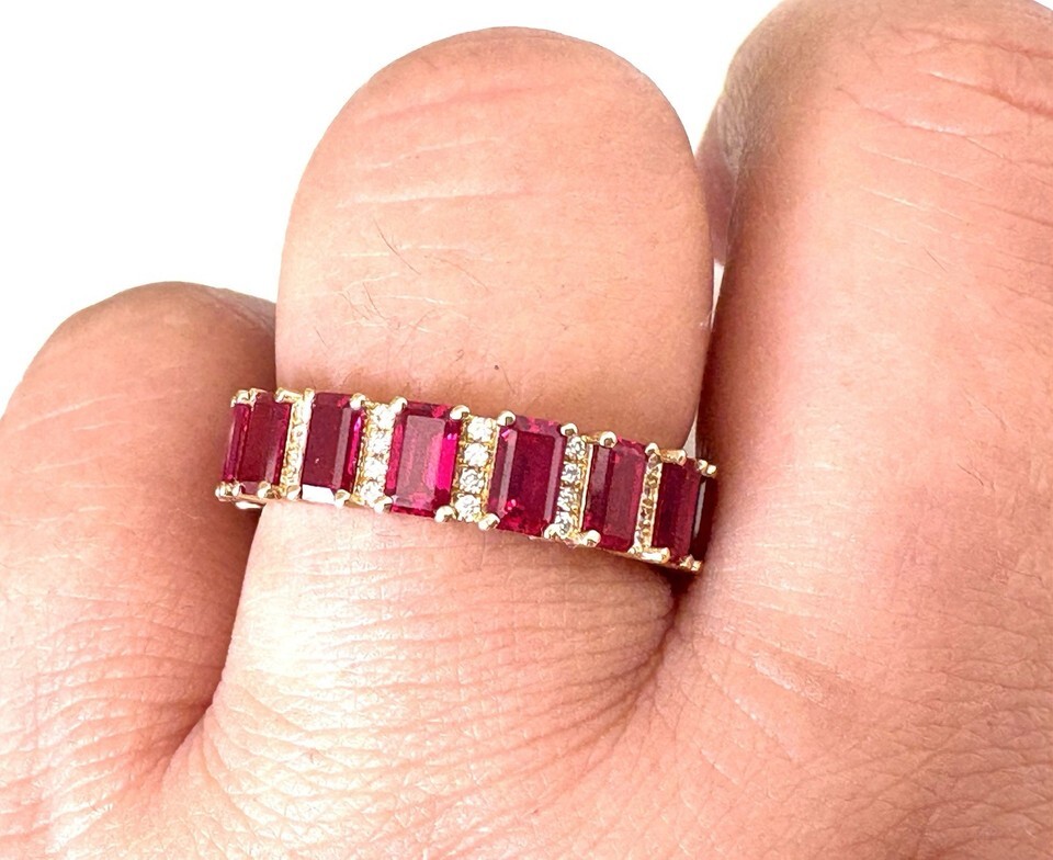 18k Gold Eternity Ring Ruby Diamonds Full Eternity Ring 18 Carats - Stone Queen Item image 5