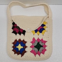 Vintage Purse Bag Granny Square Afghan Crochet 10&quot; x 10.5&quot; Handmade Knit Lined  - £24.85 GBP