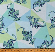 Cotton Dragons Flying Geometric Blue Green Kids Fabric Print by the Yard D693.63 - £11.12 GBP