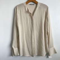 Vince Silk Shirt Women Small Off White Long Sleeve Semi Sheer Button Down Blouse - £25.25 GBP