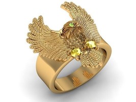 2.50Ct Round Cut Simulated Diamond Eagle Ring Men Gift 14k Yellow Gold Over - £186.35 GBP