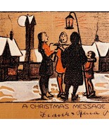 Christmas Victorian Style Card Caroling Moon Streetlight Embossed 1910s ... - $34.17 CAD
