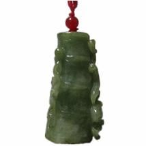 1.9&quot;Certified Nature Jadeite Jade Lucky Bamboo &amp; Bat Necklace Pendants - £53.92 GBP