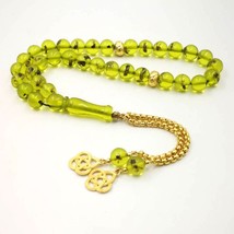 Green Resin tasbih gift Eid al-Adha real Insect Rosary Golden tassel 33 ... - £38.43 GBP