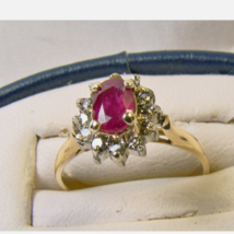Gorgeous Oval Cut Natural Ruby &amp; Diamond 14 K Gold Sz 5 Vintage Cocktail... - $654.35