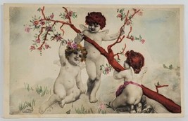 Hand Tinted Angels Cherubs Cherry Blossoms Fishel Adler Schwartz Art Pos... - $19.95