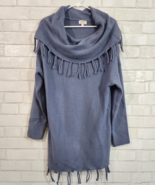 Umgee Blue Sweater Womens Large Cowl Neck Long Sleeve Fringe Knit Beach ... - $21.24