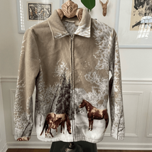 Vintage Full Zip Fleece Winter Horse Snow Scene S - $602.64 MXN