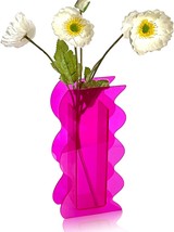 Bloflo Hot Pink Acrylic Vase, 8-Inch Wave Shaped Acrylic Vases For Flowers, - £32.23 GBP