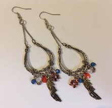 Horseshoe Feather Earrings Beads Silver Metal Peace Symbol Flower Hook Western - $38.00