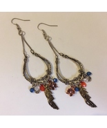 Horseshoe Feather Earrings Beads Silver Metal Peace Symbol Flower Hook W... - $38.00