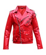 Men&#39;s Red Glossy PVC Motorcycle Jacket – Bold Biker Style with Belted De... - $127.25